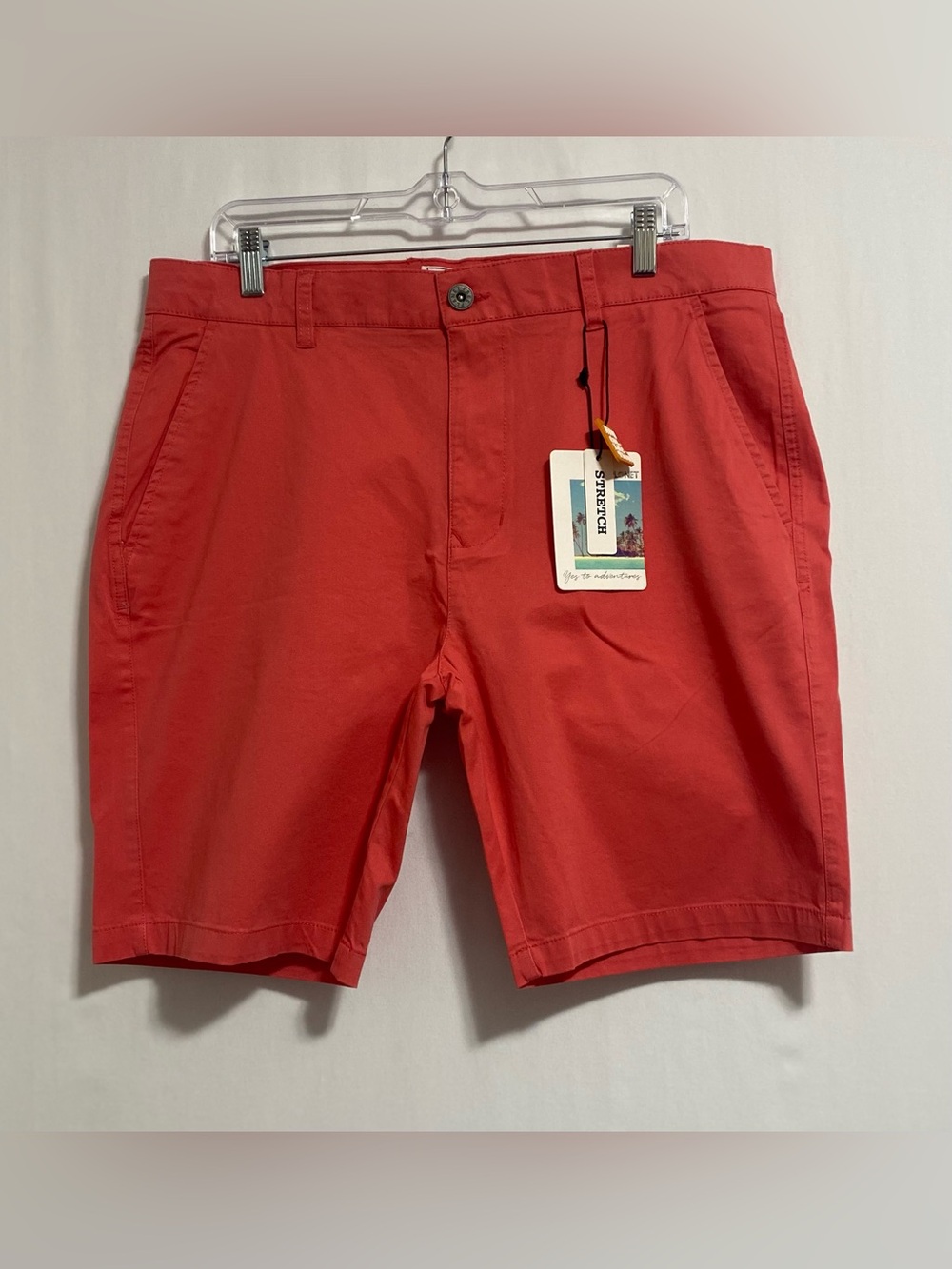 Free Planet Coral-Red Flat Front Stretch Men's Shorts